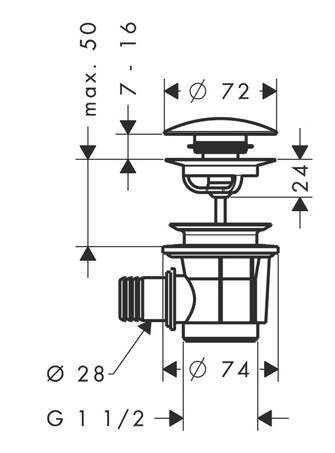 Купить Hansgrohe Сливной набор для ванны Push-Open хром 50107000 в магазине wardena.ru