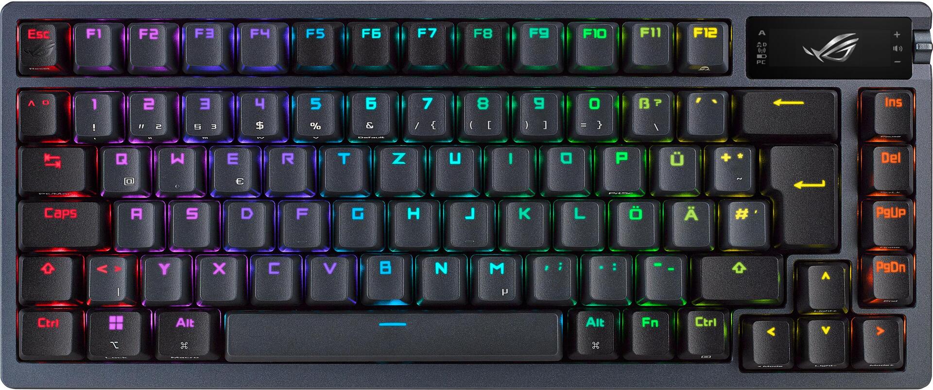 Купить ASUS ROG Azoth Gaming-Tastatur USB + RF Wireless + Bluetooth QWERTY Schwarz (90MP0316-BKDA01) в магазине wardena.ru