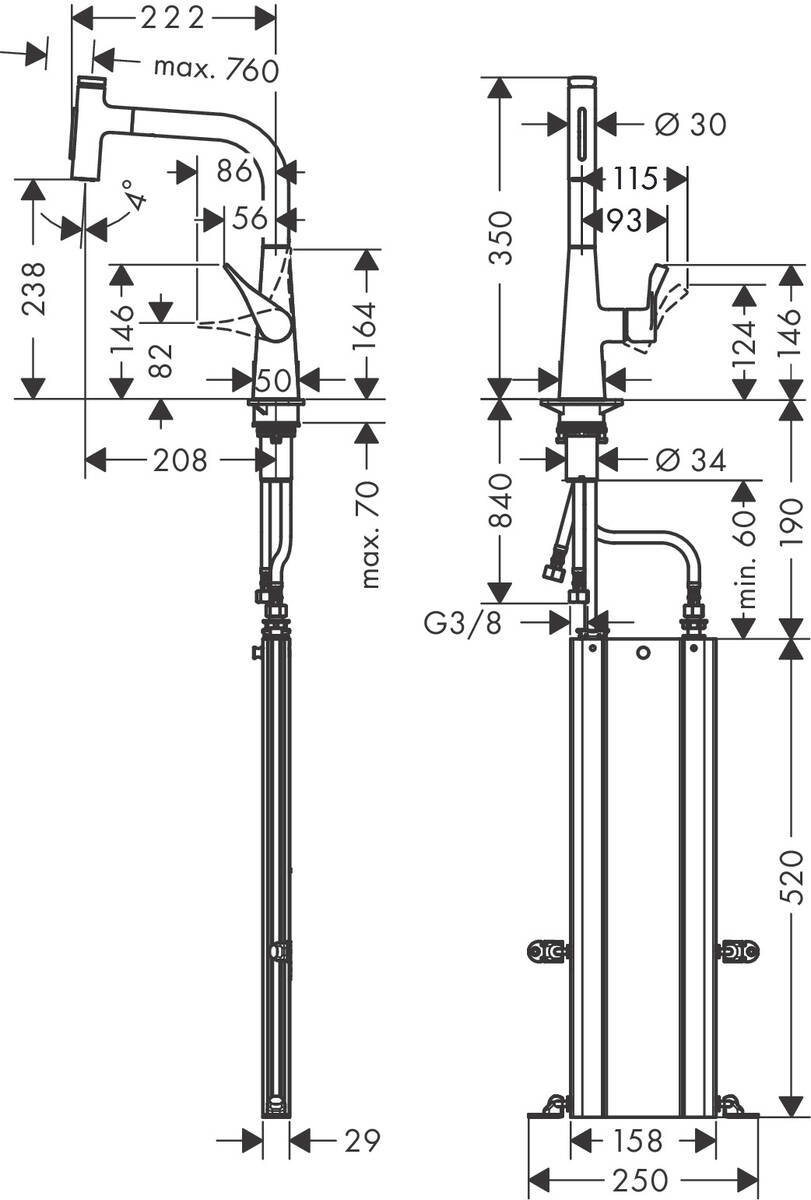Купить Hansgrohe Metris Select M71 Кухонный смеситель однорычажный 240 с вытяжным душем 2jet sBox сталь 73817800 в магазине wardena.ru