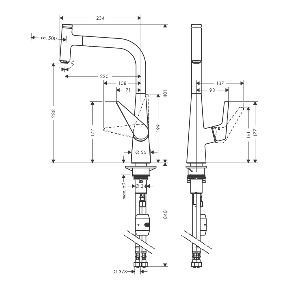 Купить Hansgrohe Talis Select M51 Кухонный смеситель однорычажный, 300, Eco, с вытяжным изливом, 1jet сталь 72826800 в магазине wardena.ru