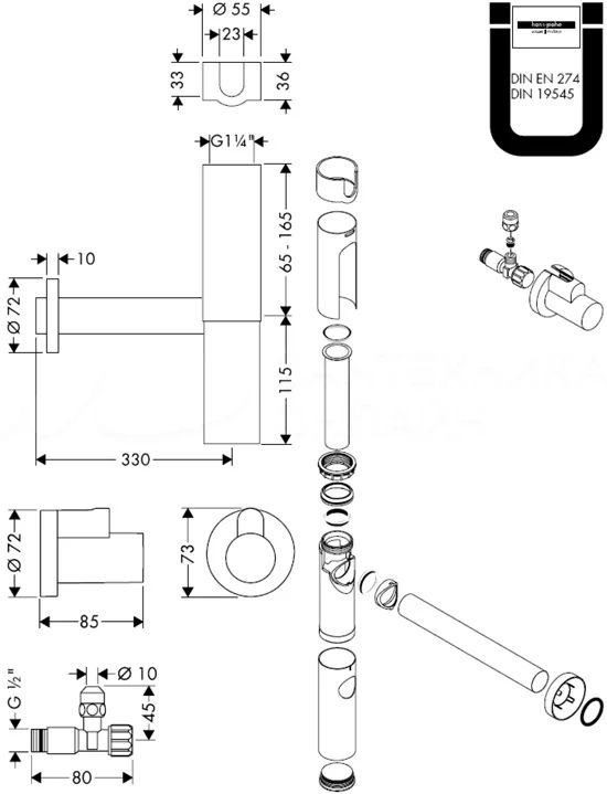 Купить Hansgrohe Угловой вентиль с накладкой G 3/8 хром 13954000 в магазине wardena.ru