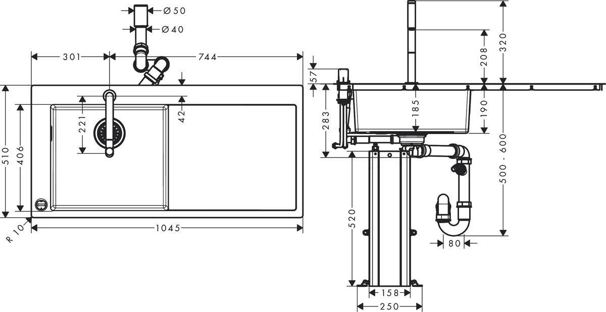 Купить Hansgrohe C71-F450-07 Комбинация для кухни 450 с крылом сталь 43230800 в магазине wardena.ru