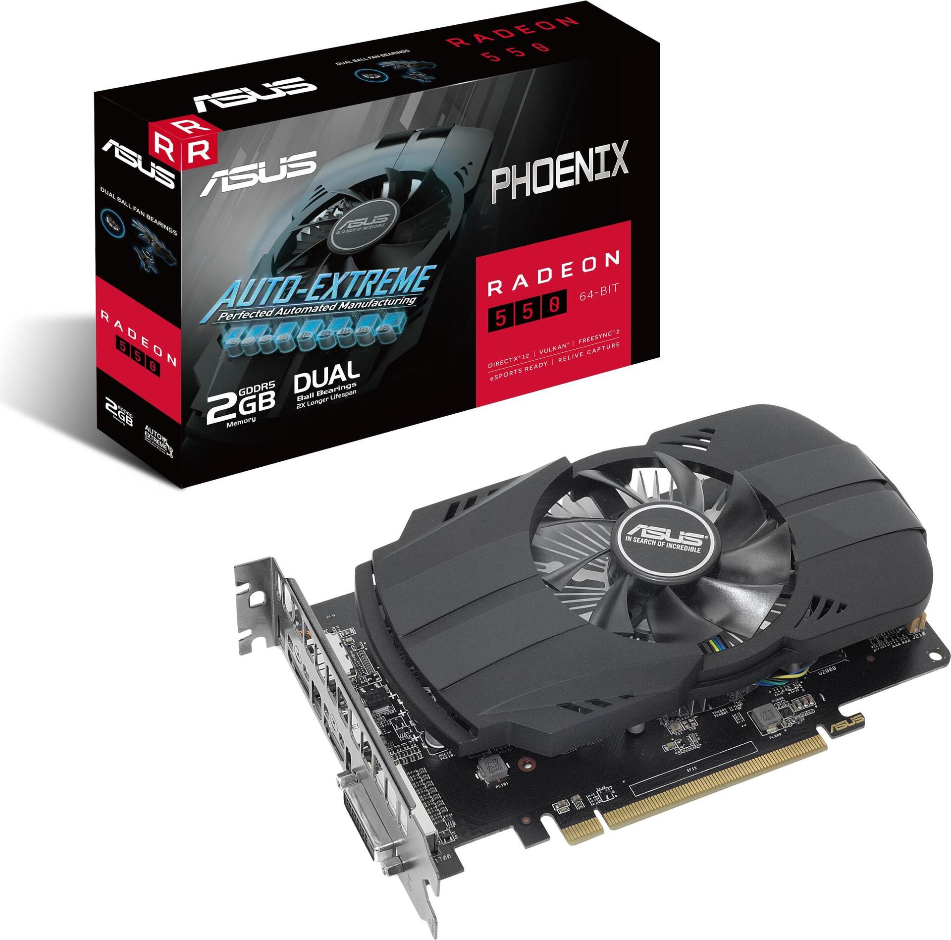 Купить ASUS PH-550-2G - Grafikkarten - Radeon 550 - 2 GB GDDR5 - PCIe 3.0 x16 - DVI, HDMI, DisplayPort (90YV0AG9-M0NA00) в магазине wardena.ru