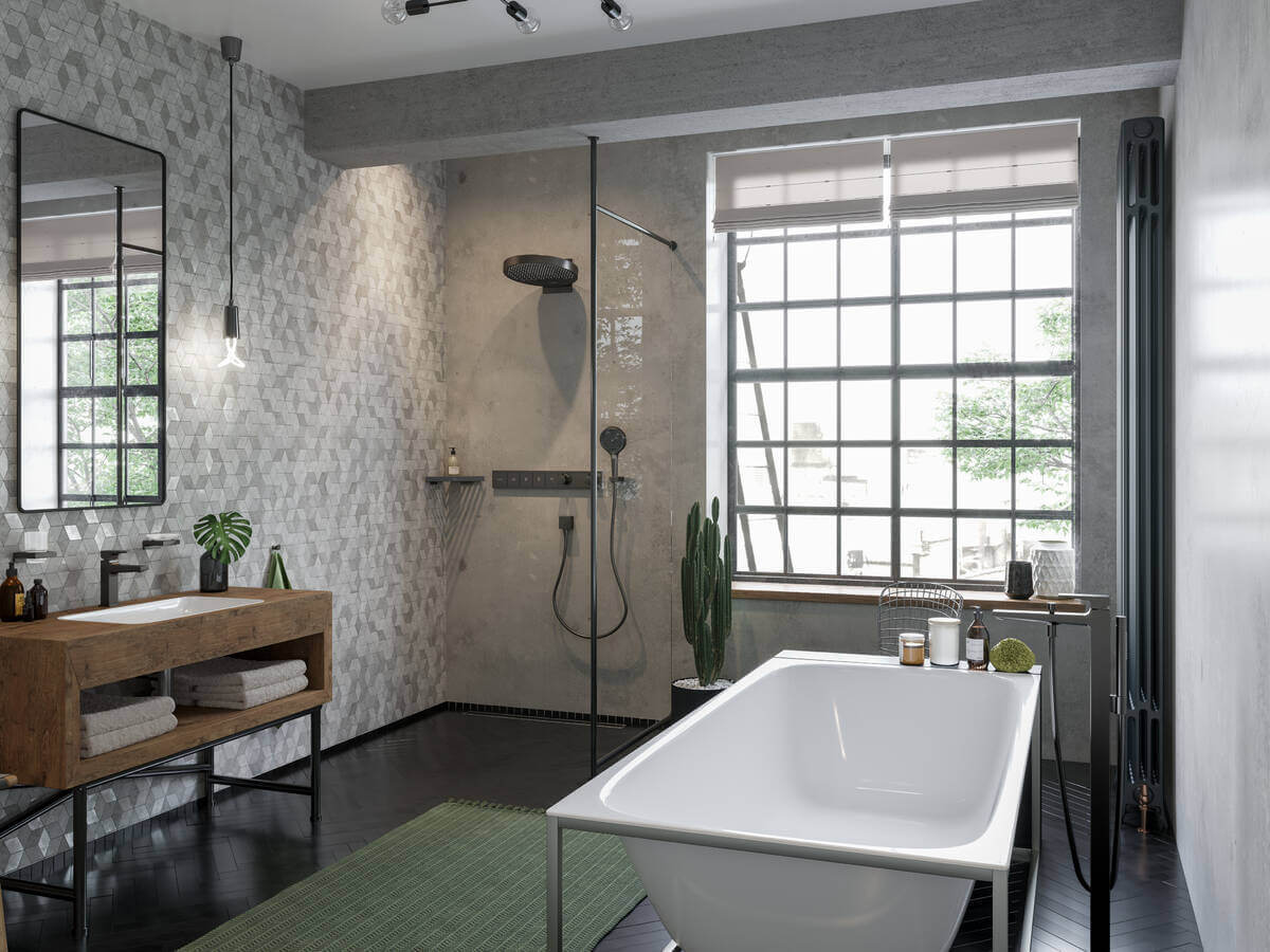 Купить Hansgrohe Rainfinity Верхний душ 360 3jet с настенным креплением хром-черный матовый 26234340 в магазине wardena.ru