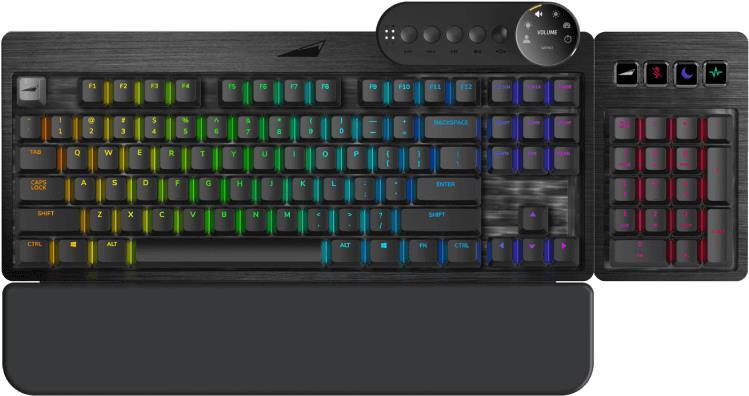 Купить Mountain Everest Max - Tastatur - mit media dock - Hintergrundbeleuchtung - USB-C - QWERTZ - Deutsch - Tastenschalter: CHERRY MX Blue - schwarz (MG-EVK1B-CB1-DE) в магазине wardena.ru