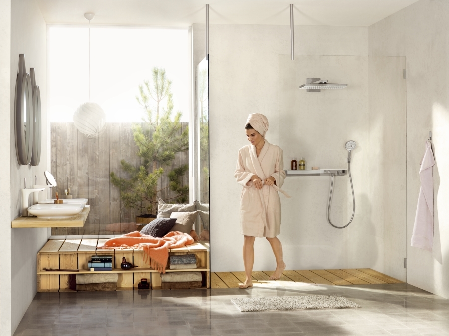 Купить Hansgrohe Rainmaker Select Верхний душ 460 2jet EcoSmart 9 л/мин с держателем хром-белый матовый 24015400 в магазине wardena.ru
