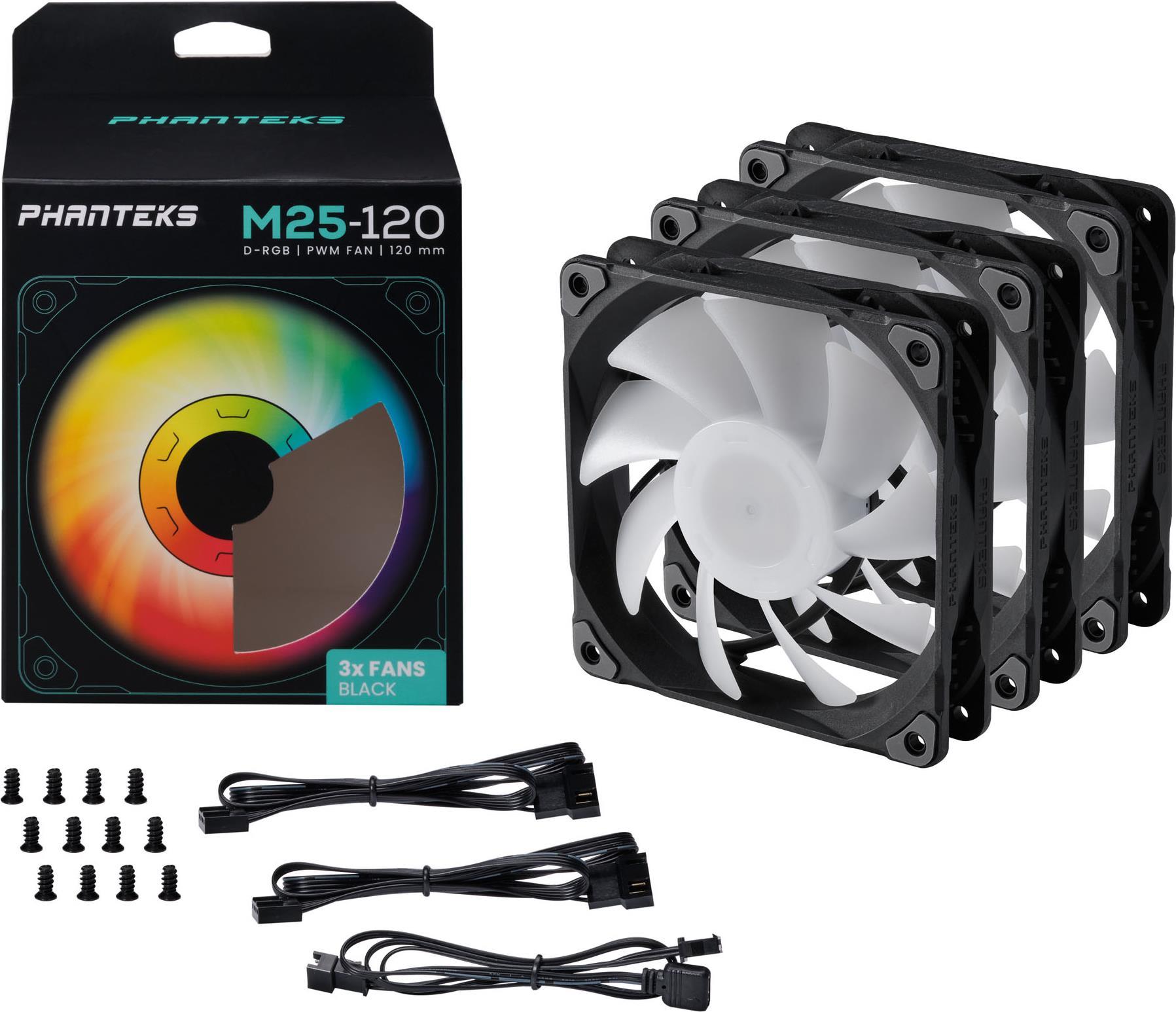 Купить Phanteks M25 - Gehäuselüfter - 120 mm - Schwarz (Packung mit 3) - für Phanteks, Eclipse, Enthoo, Evolv Shift (PH-F120M25_DRGB_PWM_BK01_3P) в магазине wardena.ru