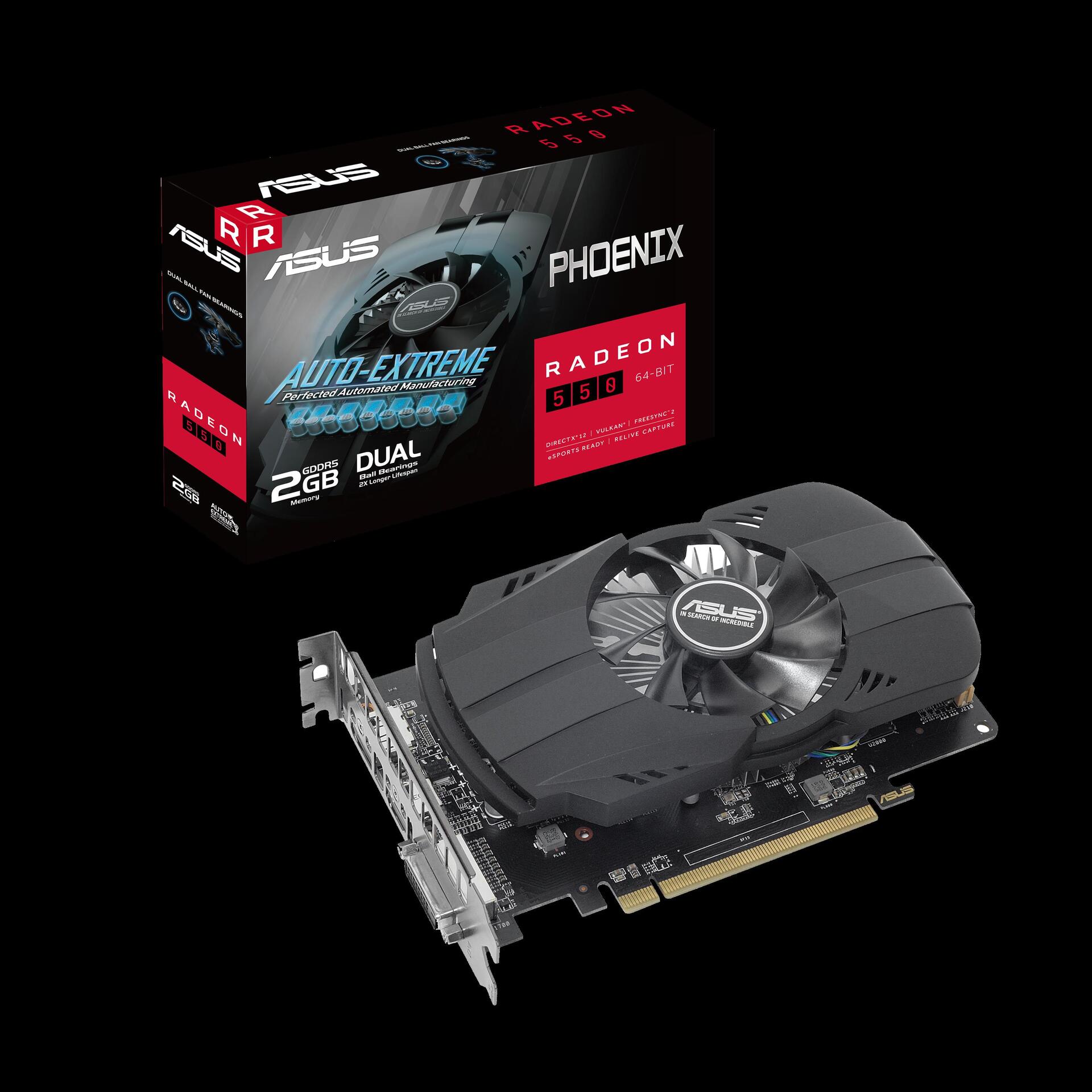 Купить ASUS PH-550-2G - Grafikkarten - Radeon 550 - 2 GB GDDR5 - PCIe 3.0 x16 - DVI, HDMI, DisplayPort (90YV0AG9-M0NA00) в магазине wardena.ru