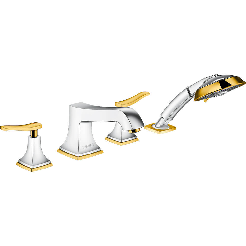 Купить Hansgrohe Metropol Classic Смеситель на край ванны на 4 отверстия с рычаговыми рукоятками хром-золото 31441090 в магазине wardena.ru