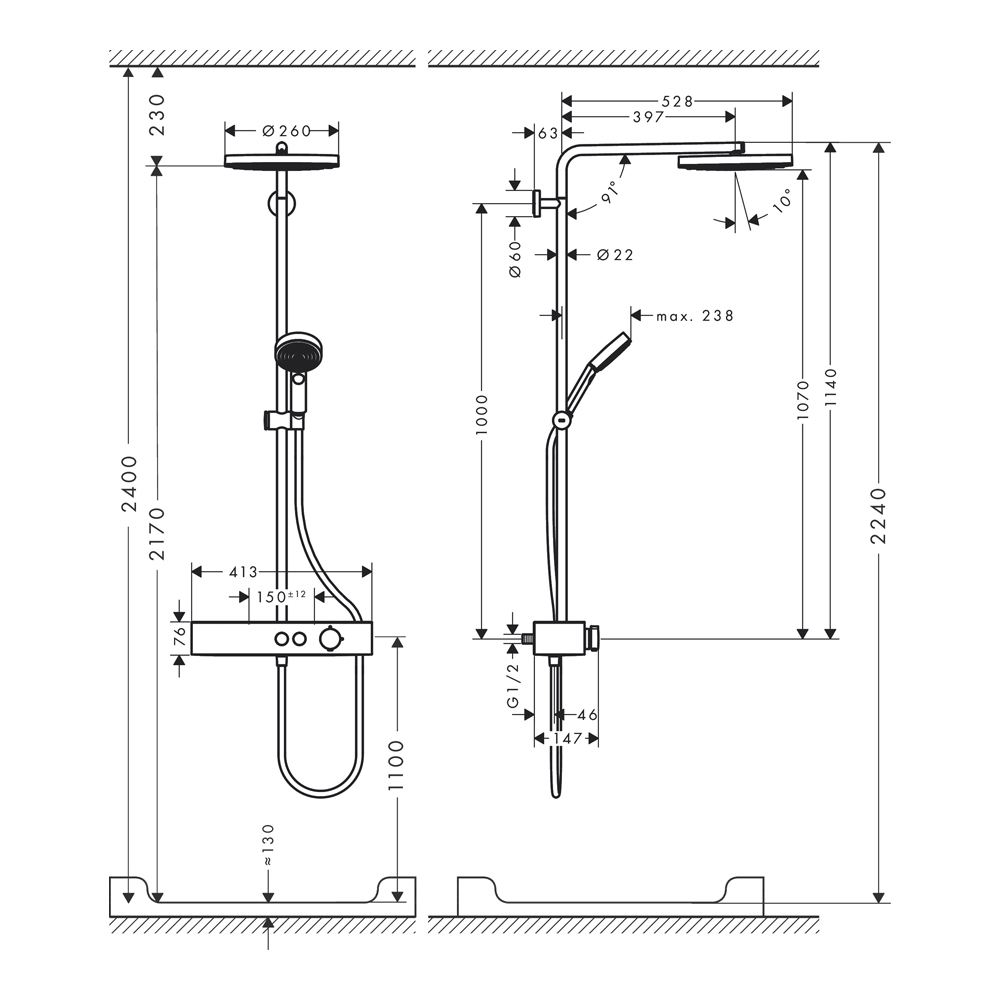 Купить Hansgrohe Pulsify S Showerpipe Душевая система 260 1jet с термостатом ShowerTablet Select 400 хром 24220000 в магазине wardena.ru