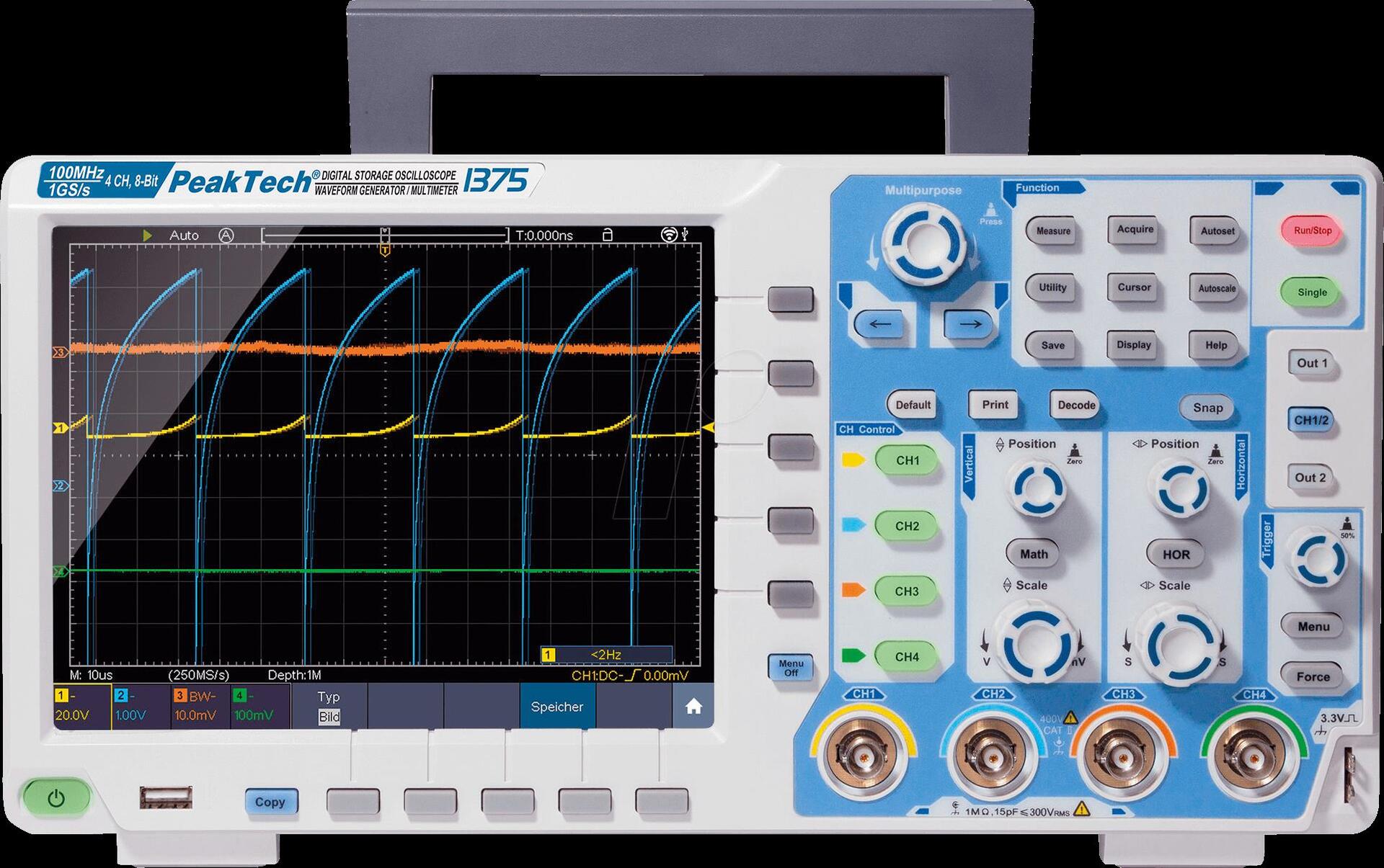 Купить PEAKTECH 1375 - Digital-Speicher-Oszilloskop, 100 MHz, 4 Kanäle, All-In-One (P 1375) в магазине wardena.ru