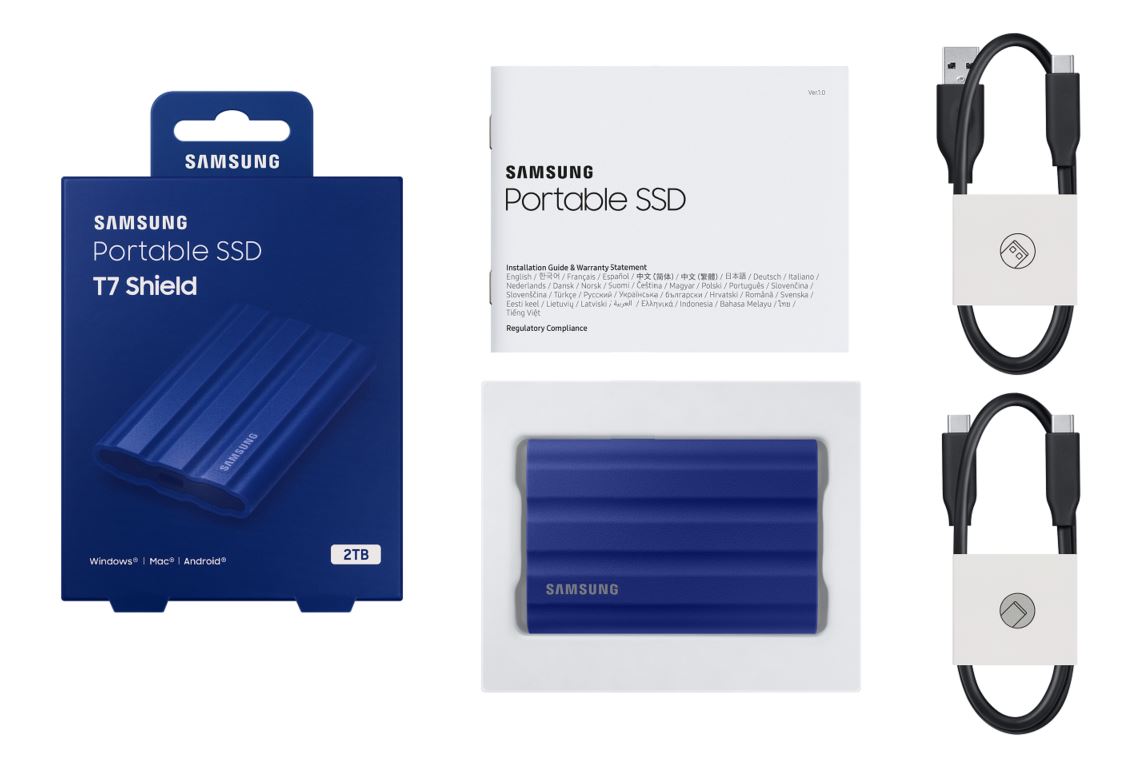 Купить Samsung T7 Shield MU-PE2T0R - SSD - verschlüsselt - 2TB - extern (tragbar) - USB 3,2 Gen 2 (USB-C Steckverbinder) - 256-Bit-AES - Blau (MU-PE2T0R/EU) в магазине wardena.ru