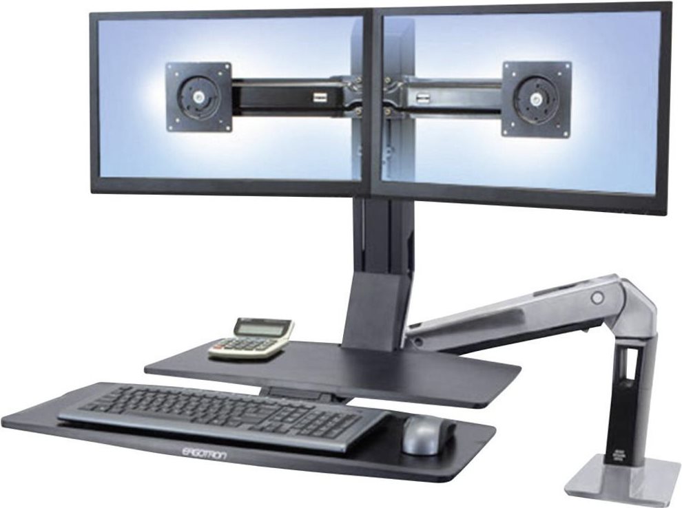 Купить Ergotron WorkFit-A Dual with Worksurface+ - Aufstellung (Tablett, Spannbefestigung für Tisch, Pivot) für 2 LCD-Displays/Tastatur/Maus - Schwarz, Polished Aluminum - Bildschirmgröße: bis zu 55,9 cm (bis zu 55,90cm (22") ) (24-316-026) в магазине wardena.ru
