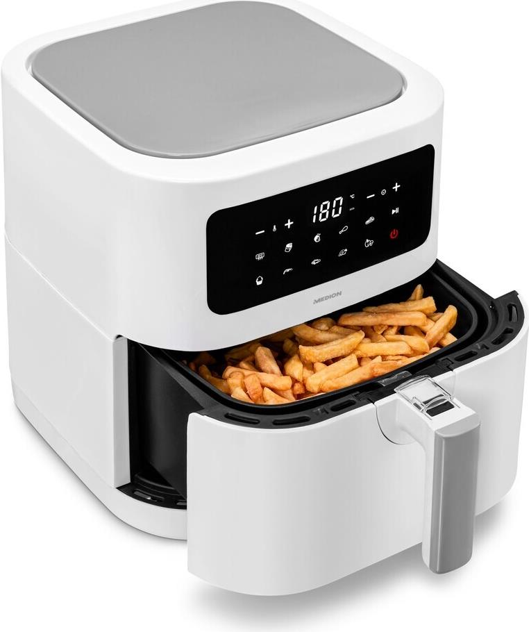 Купить MEDION E40 XL Heißluftfritteuse (5,2 Liter, Airfryer, 2.150 Watt, 9 Automatikprogramme, Backfunktion, ölfreies Frittieren, Touch Bedienfeld, LED Anzeige) weiß (50075808) в магазине wardena.ru