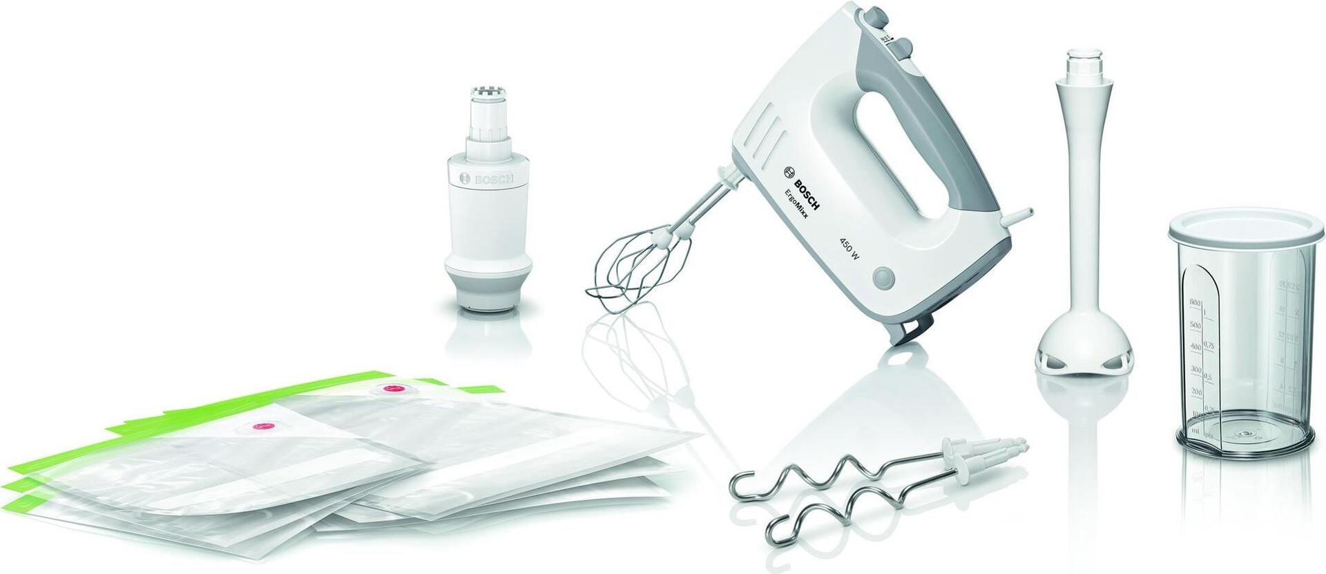 Купить Bosch ErgoMixx - Handmixer - Weiß - Mischung - Kneten - Mixen - 1,3 m - 0,6 l - Tasten (MFQ364V0) в магазине wardena.ru