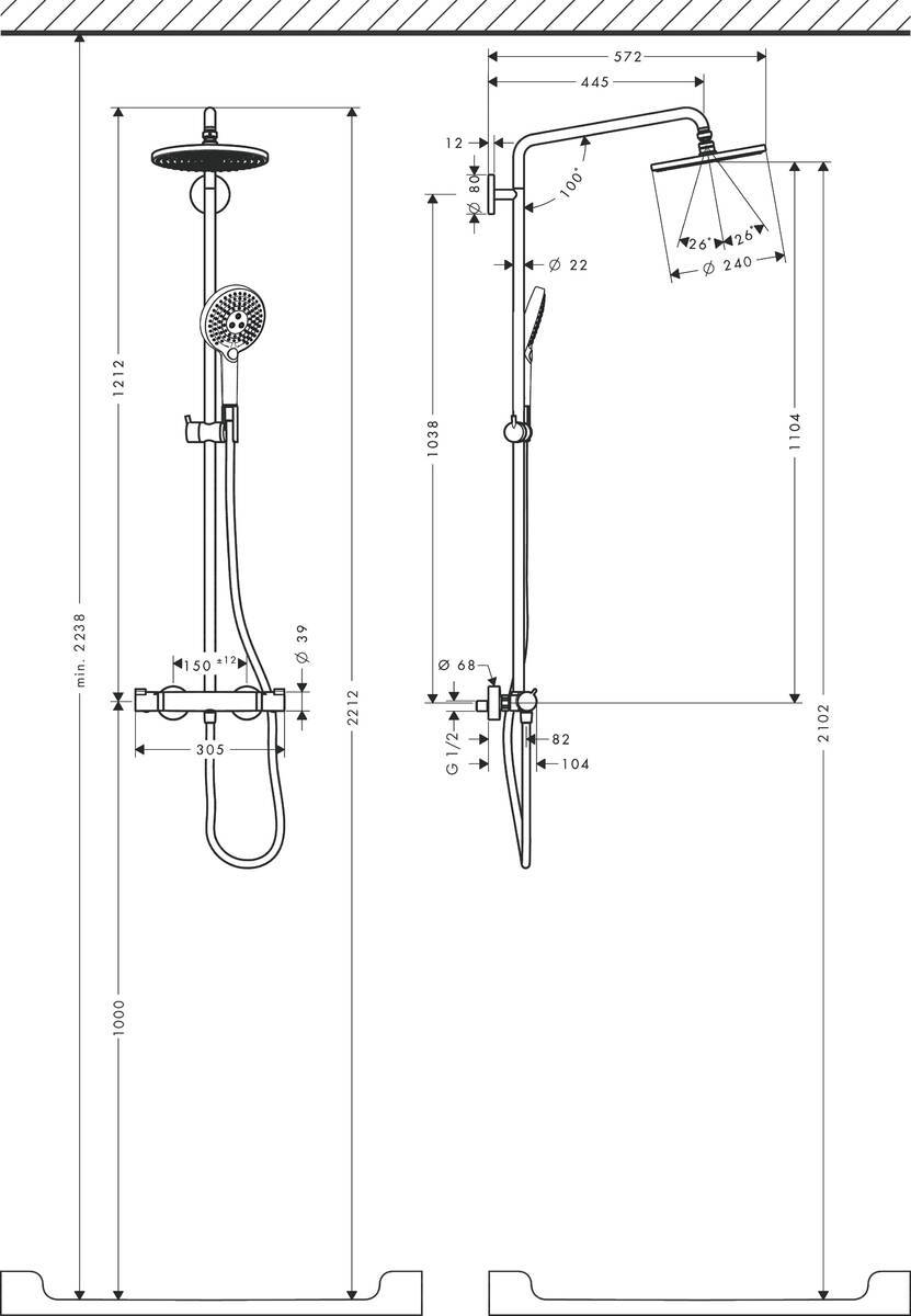 Купить Hansgrohe Raindance S Showerpipe 240 1jet EcoSmart 9 л/мин с термостатом хром 27116000 в магазине wardena.ru