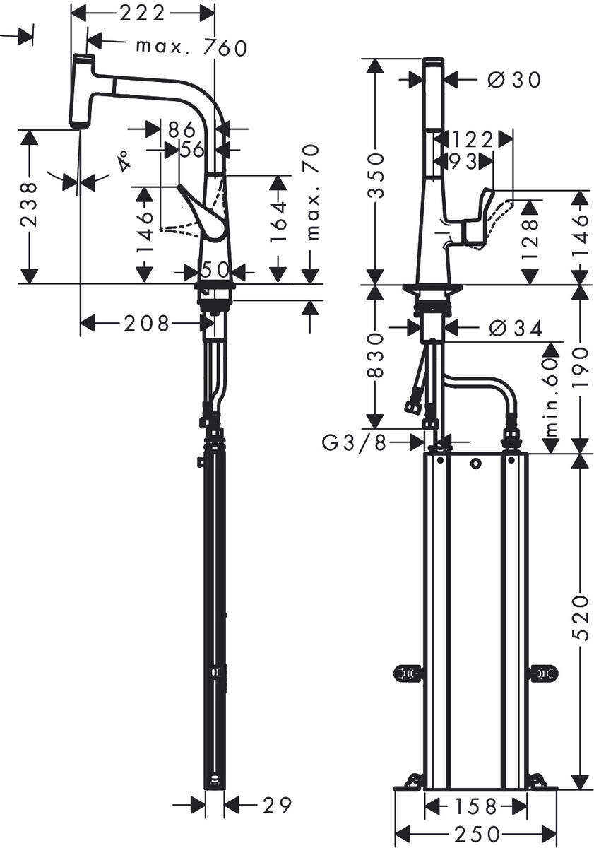 Купить Hansgrohe Metris Select M71 Кухонный смеситель однорычажный 240 с вытяжным изливом 1jet sBox сталь 73802800 в магазине wardena.ru