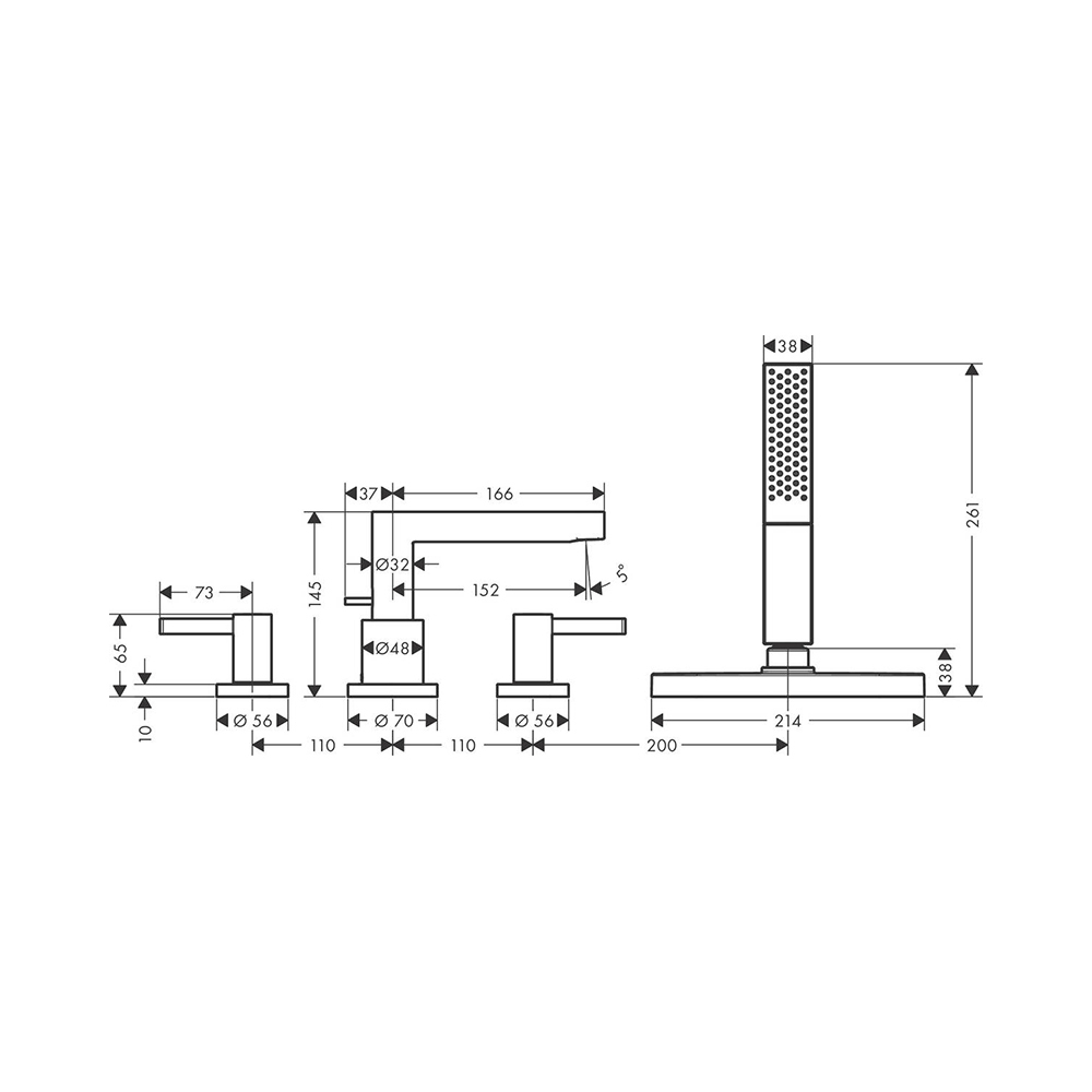 Купить Hansgrohe Finoris Смеситель на край ванны на 4 отверстия с sBox хром 76444000 в магазине wardena.ru