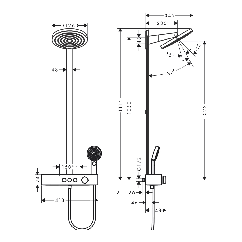 Купить Hansgrohe Pulsify S Showerpipe Душевая система 260 2jet с термостатом ShowerTablet Select 400 хром 24240000 в магазине wardena.ru