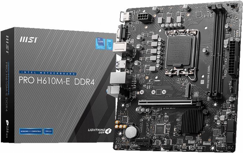 Купить MSI PRO H610M-E DDR4 - Motherboard - micro ATX - LGA1700-Sockel - H610 Chipsatz - USB 3,2 Gen 1 - Gigabit LAN - Onboard-Grafik (CPU erforderlich) - HD Audio (8-Kanal) (7D48-001R) в магазине wardena.ru