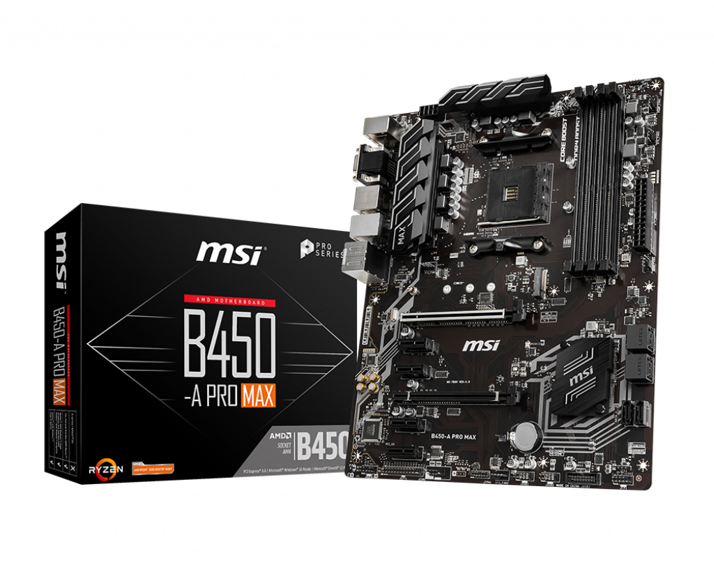Купить MSI B450-A Pro Max - AMD - Socket AM4 - AMD Ryzen - DDR4-SDRAM - DIMM - 1866,2133,2400,2667,2800,2933,3000,3066,3200,3466,3733,3866,4133 MHz (B450-A PRO MAX) (7B86-022R) в магазине wardena.ru