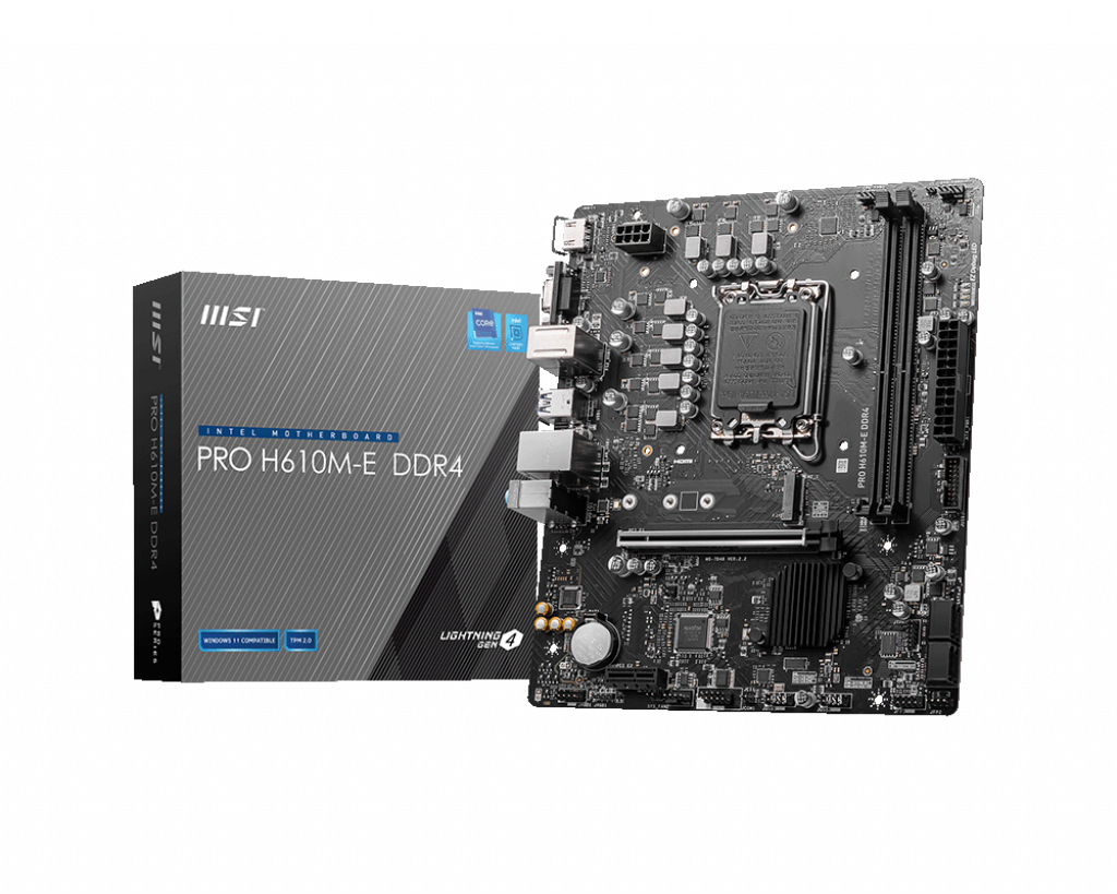 Купить MSI PRO H610M-E DDR4 - Motherboard - micro ATX - LGA1700-Sockel - H610 Chipsatz - USB 3,2 Gen 1 - Gigabit LAN - Onboard-Grafik (CPU erforderlich) - HD Audio (8-Kanal) (7D48-001R) в магазине wardena.ru